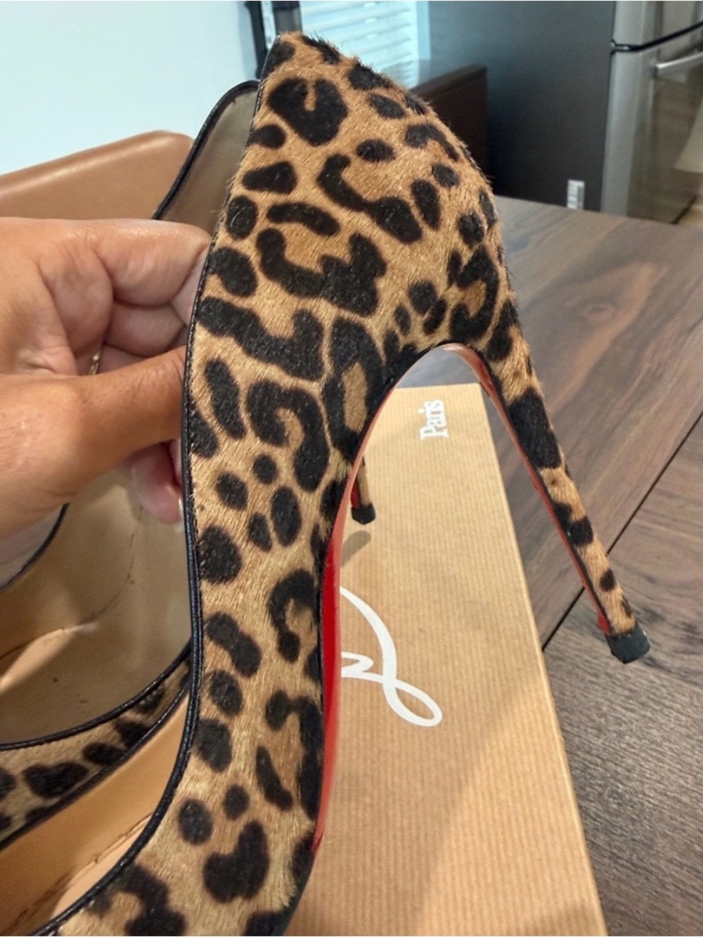 Christian Louboutin Leopard Calf Hair Pointed Toe Pumps with Red Sole - Picture 8 of 16
